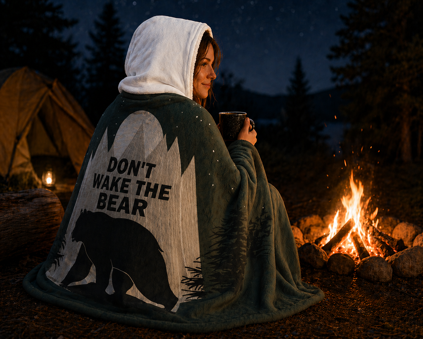 Don't Wake the Bear – Hooded Sherpa Fleece Blanket