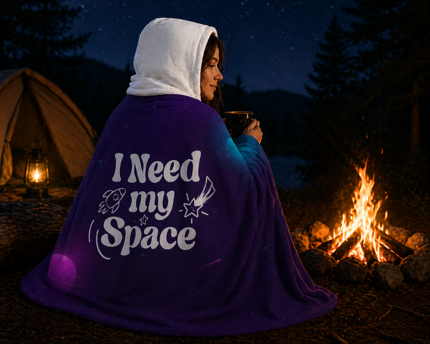 I Need My Space – Hooded Sherpa Fleece Blanket