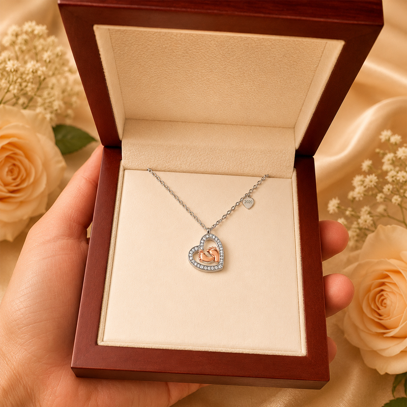 Baby Feet Heart Necklace